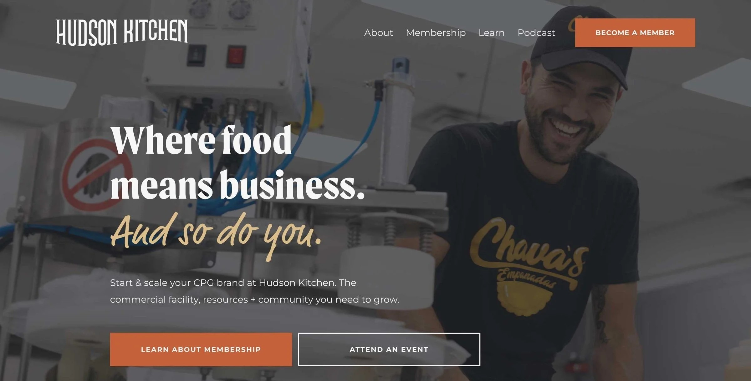 An image of a website called Hudson Kitchen, taken from https://www.thehudsonkitchen.com